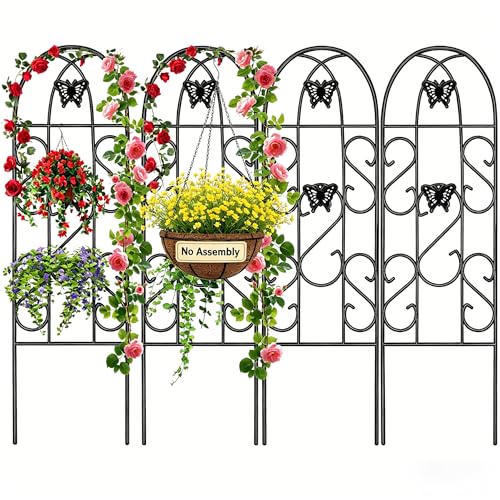 AMAGABELI Garden & Home 4 Pack Garden Trellis for Climbing Plants 60" x 18" Black Iron Trellis for Potted Plant Support Butterfly Metal Trellis for Climbing Roses Vine Flower Cucumber Clematis GT02