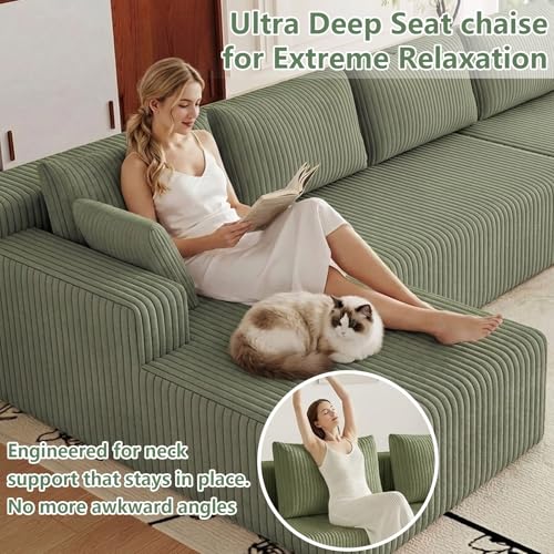 Image of 160 inch Modular Sectional Sleeper Sofa, Boneless Cloud Couch for Living Room, U Shaped 3 Seat Sofa with Deep Seat, Free Combination, Couch in a Box, No Assembly Required (Green)