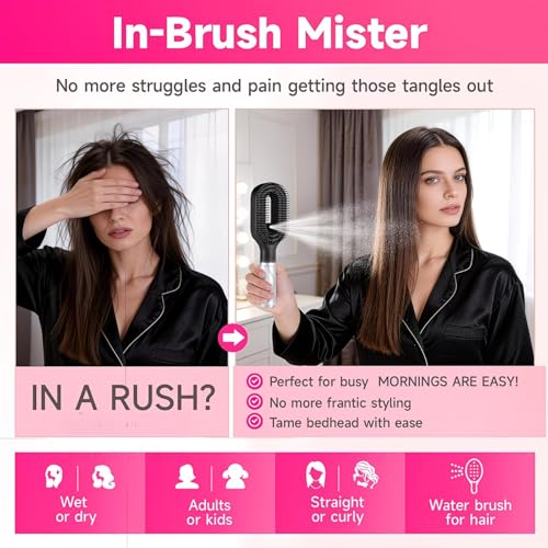Image of 2-in-1 Spray Comb for Hair, Water Spray Detangling Brush with Built-In Mist Bottle, Anti-Frizz Wet Hair Brush for Men, Women & Kids Ideal for Long, Thick & Curly Hair (Beige)
