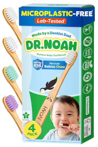 Image of Dr. Noah Microplastic-Free Bamboo Baby Toothbrush, Dentist Designed, 4 Pack
