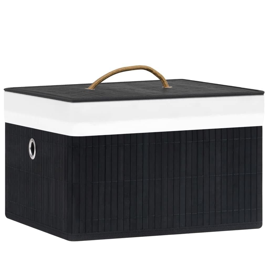 Bambus Aufbewahrungsboxen 4 Stk. Schwarz, faltbare Boxen aus Bambus und gewebtem Stoff mit Öse, ideal für Schals, Socken und Unterwäsche, platzsparend zusammenfaltbar