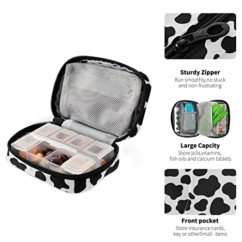 Image of Cow Print Pill Case, Weekly Portable Pill Bag Container 7 Days Pill Box Organizer Vitamin Supplement Holder with Zipper for Travel Family Business