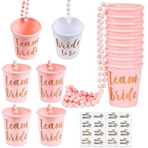 Herefun 15 Stücke Braut Kunststoff Perlen Braut Schnapsglas Halskette mit Aufkleber, Bachelorette Schnapsglas Halskette…