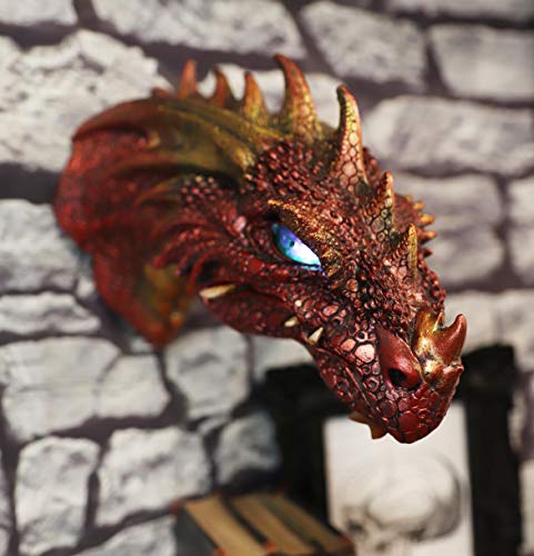 Ebros Gift Fantasy Volcanic Fire Red Spiked Dragon Head Wall Decor Plaque With Color Changing Led Illuminated Eyes Dungeons And Dragons Medieval Renaissance Legends Hanging Sculpture Home Decor #TOP1