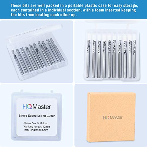 Hqmaster Cnc Router Bits, 10 Pack Router Bit Single End Mill Set Milling Cutter Tungsten Steel Engraving Carving Tool Kit #TOP1