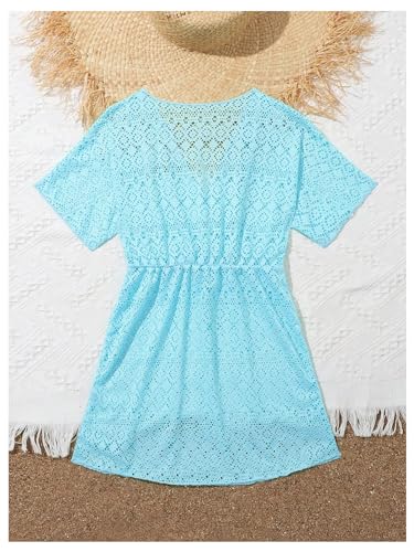 Image of SHENHE Girl's Chiffon V Neck Short Sleeve Drawstring Beach Dress Cover Up Kimono