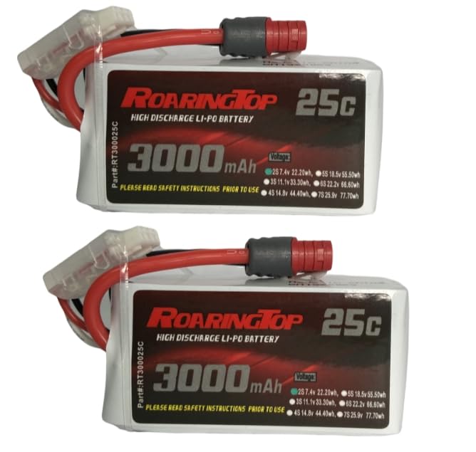 ROARINGTOP 2S Lipo Battery 7.4 V 3000 mAh RC Lipo Batteries 25C with T Plug Compatible with WLtoys 1:14 RC Car Truck Truggy FPV Drone Quadcopter Helicopter Airplane