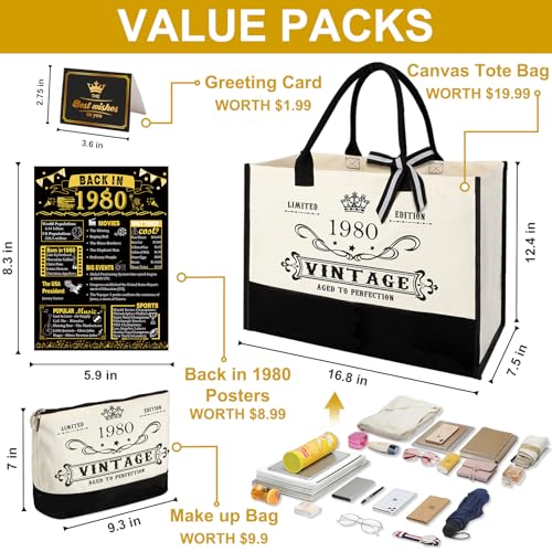45th Birthday Gifts for Women Canvas Tote Bag Travel Gear, Unique 45 Years Old Birthday Gifts for Mom Wife Aunt Friends Her, Vintage 1980 Handbag & Cosmetic Bag & Back in 1980 Poster4