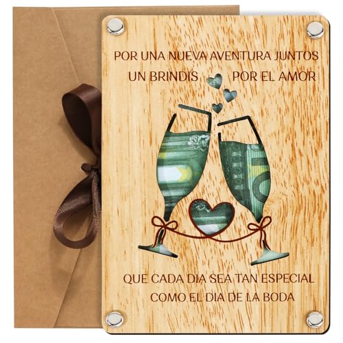 BOFUNX Cartão de oferta dinheiro ideias dar dinheiro casamento com envelope cartão parabéns presente original de madeira para casamento para amigos casais noivos