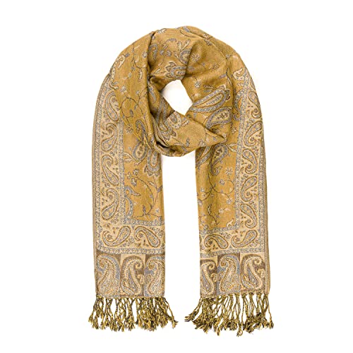 MELIFLUOS DESIGNED IN SPAIN Foulard pour femme Design espagnol élégant Écharpe longue pour printemps, automne, hiver, Baza Collection - Beige clair Paisley, taille unique Cover