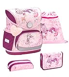 Belmil ergonomischer Schulranzen Set 4 -teilig für Mädchen 1-4 Klasse Grundschule/ / Brustgurt / Magnetverschluss / Fee, REH / Rosa, Bordeaux (405-41 Fairytale)