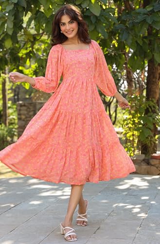 Image of Janasya Georgette Tiered Midi Women's Dresses
