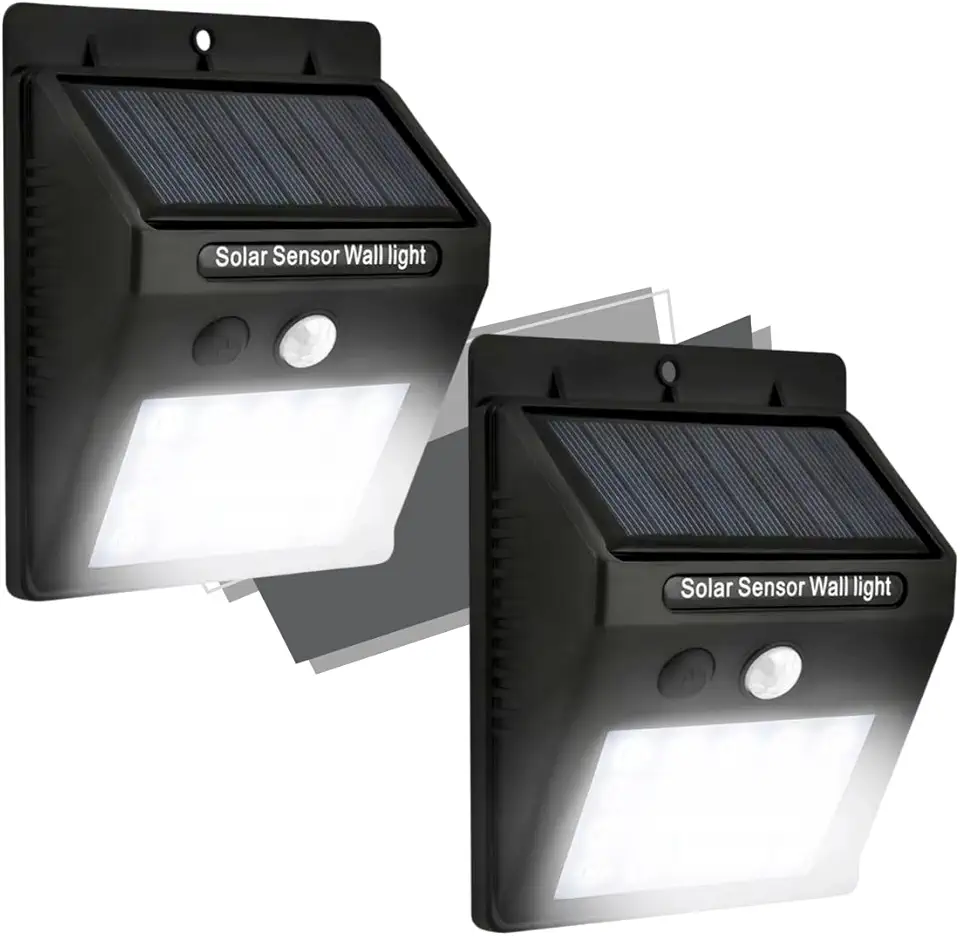 Kit 2 Luminária Solar Led Arandela com Sensor de Presença Automático Luz Externa de Parede Jardim Resistente a Água