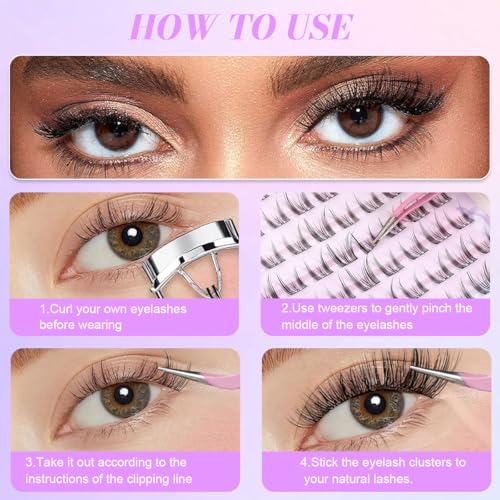 Image of MAYCREATE 90 Pcs Self Adhesive Fake Eyelashes Cat Spirit Eye Lashes for Women 12 /14mm Fairy Eyelash Cluster, Press On Pre Glue Lash Clusters with Tweezers - Black