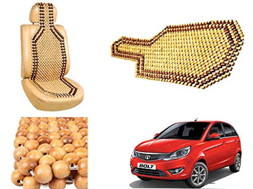 Image of Car Bead Seat Wooden Beads Cushion Cover Pad for Tata Bolt, Acupressure Sitting Seat Cover | Cream Color - Pack of 1