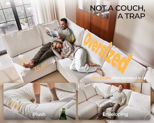 Image of 124.8'' Oversized Modular Sofa Comfy Cloud Couch with Storage, Extra Wide Sectional Sofa for Living Room, Covers Washable, 3-Seater, Chenille, White