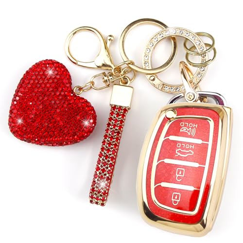Coque de clé pour voiture Hyundai avec porte-clés brillant et étui protecteur de clé intelligente