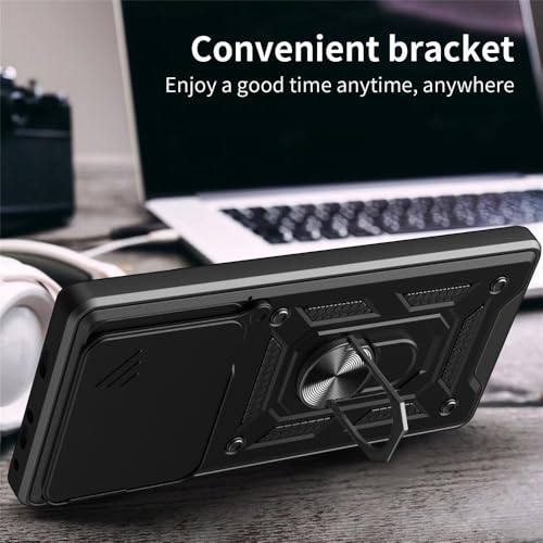 Image of Casodon Heavy Duty Back Case Cover for Oppo Find X9 Pro 5G, Shockproof Oppo Find X9 Pro Back Cover, Ring Case with Kickstand and Camera Protection Shutter - Black