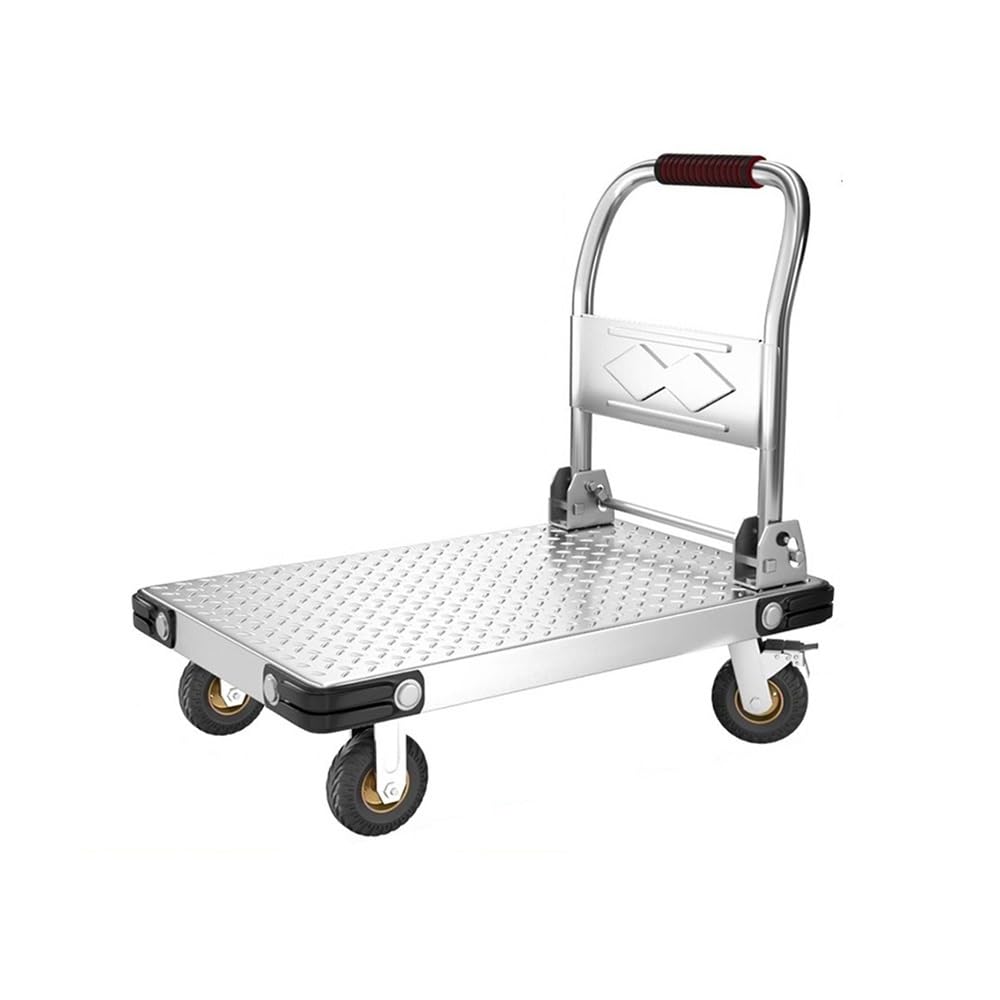 Handcart Industrial Steel Plate Trolley Cargo Flatbed Transporter Household Trailer Foldable Portable Express(L)