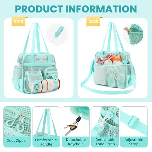 Image of MOONBABY Mesh Beach Tote Bag for Stadium Events 12x6x12 Net Purse Bag for Women with Detachable Long Strap for Work, Sports
