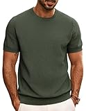 PJ PAUL JONES Men Solid T-Shirts Casual Knit Pullover Tee Fashion Textured Knitwear Shirts Army Green