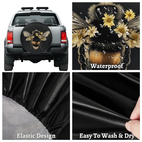 Image of Spare Tire Cover Bee Floral Wheel Covers Protectors Waterproof Dust-Proof Universal Fit Trailer, RV, SUV and Many Vehicle 15 Inch