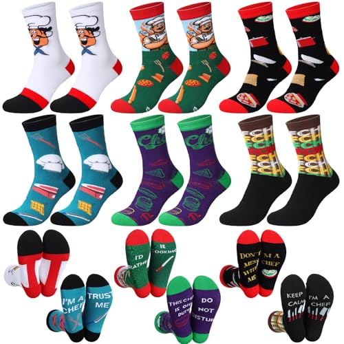 Shihanee 6 Pairs Chef Socks for Men Women Funny Novelty Cooking Occupation Socks for...