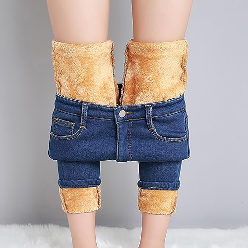 Fleece Lined Jeans Women High Rise Thicken Stretch Skinny Denim Pants Thermal Flannel Winter Jeans Jeggings 20244