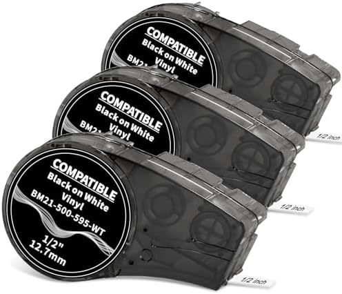 Amazon.com: Compatible M21-500-595-WT Vinyl Label 1/2Inch Black on  