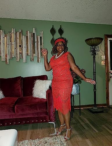 Image of Plus Size 1920s Vintage Fringed Gatsby Sequin Beaded Tassels Hem Flapper Dress for Women