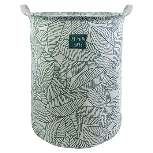 Image of Mziart Large Foldable Laundry Basket Organizer, Collapsible Laundry Hamper Fabric Clothes Toy Storage Basket Nursery Hamper Storage Bin for Household Bedroom, Bathroom, College Dorm (Big Green Leaf)