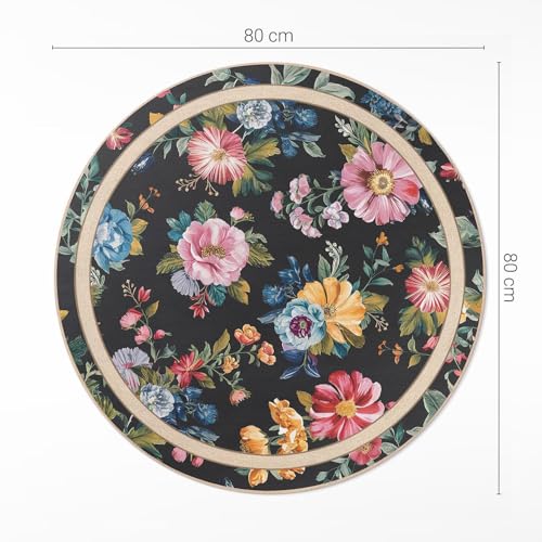 Tapis Rond PVC Fleurs Riches pour Décoration de Salon et Chambre