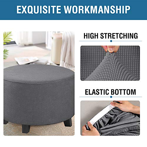 Image of H.VERSAILTEX Ottoman Cover Stretch Ottoman Slipcover Round Ottoman Storage Cover Folding Stool Covers Furniture Protector Cover for Footrest Ottoman Fit Dia 30 inch - 41 inch, Gray