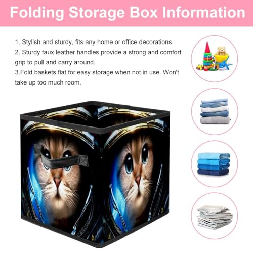 Boîte de rangement pliable chat astronaute pour chambre d'enfant