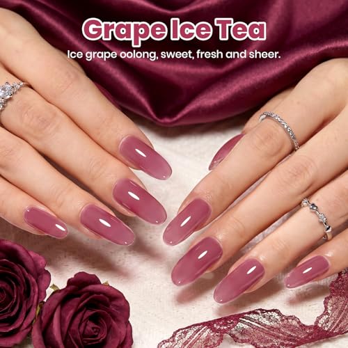 Image of Beetles Purple Gel Nail Polish - Grape Ice Tea 15ML Summer Jelly Gel Nail Polish Sheer Translucent Effect Soak Off UV Nail Art Salon Home DIY Manicure Gift for Women