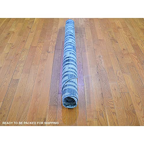 Shahbanu Rugs Pure Silk And Textured Wool Zigzag With Graph Design Hand Knotted Rug (6'1" X 6'1") #TOP3