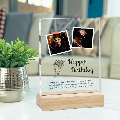 Image of Giftplease Personalized Happy Bithday Photo Plaque with Photo | Custom Friendship Gift with Wooden Stand | Best Friend Birthday Keepsake for Him or Her CS 01