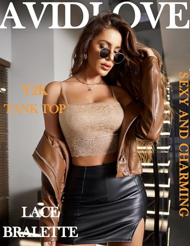 Avidlove Bralettes for Women Lace Spaghetti Strap Tank Top Tube Slim Basic Camisole2