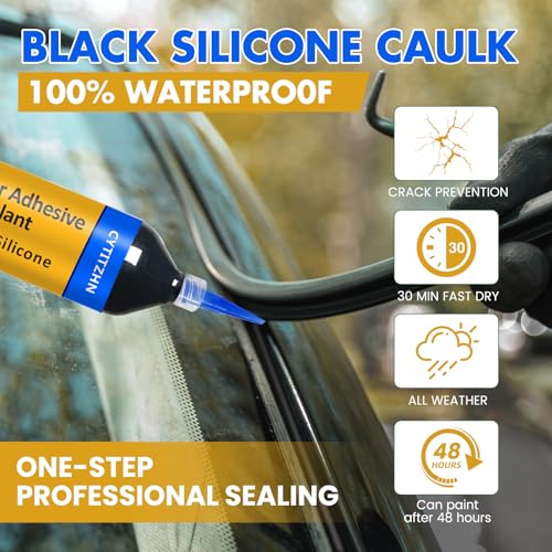 Image of RTV Silicone Adhesive Sealant for Cars - 100% Waterproof Silicone Automotive Sealant, High Strength Flexible Crack-Proof - Black Caulk for Windshield, Door, Gasket & Trim Repair (1oz /30g)