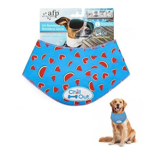 ALL FOR PAWS Dog Cooling Bandana Ice Neck Wrap for Summer Cooling Bandanas for Dogs with Cute Watermelon Pattern Blue (L)
