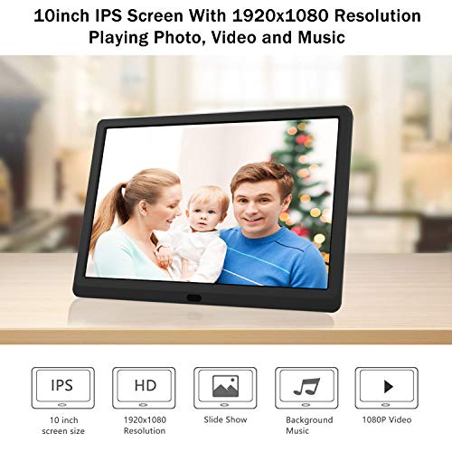 Atatat 10 Inch Digital Photo Frame With 1920X1080 Ips Screen, Digital Picture Frame With 1080P Video, Music, Slideshow, Adjustable Brightness, Auto Rotate, Photo Deletion, Remote #TOP1