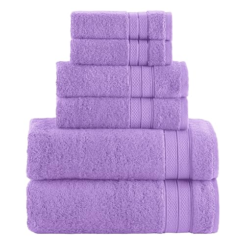 Image of Elegant Comfort Luxury 6-Piece Towel Set, Premium Soft 100% Turkish Cotton, Three Line Popcorn Design 2 Bath Towels, 2 Hand Towels and 2 Washcloths Towel Set - Quick-Drying and Absorbent, Lavender