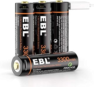 EBL 1.5V Lithium AA Rechargeable Batteries 3300mWh with Micro USB Cable, 4 Counts in One Storage Case