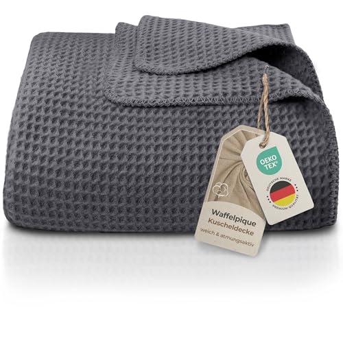 LAYNENBURG Premium Waffelpique Baumwolldecke 150x200 cm - Oeko-TEX 100 - Baumwollmix Kuscheldecke - Decke als Wohndecke, Sofa-Decke & Couchdecke -...