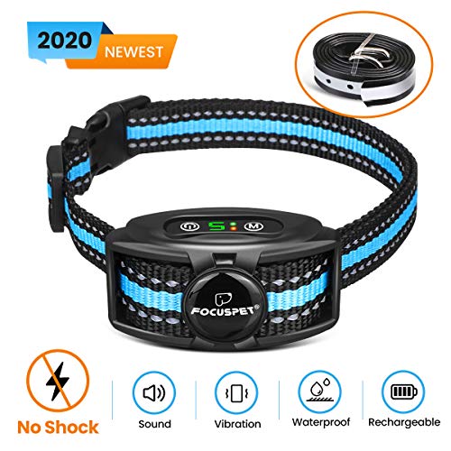 Focuspet Collier Anti aboiement Chien, Collier Chien Version 2020 avec Choc Électrique/Vibration/Sensibilité Batterie Durable Rechargeable Indolore Convient à Chiot/Petit/Moyens/Grand Gros Chien