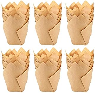 200pcs Tulip Cupcake Liners Natural Baking Cups Muffin Paper Liner Grease-Proof Wrappers for Wedding Cases Wrappers for Wedding Birthday Partyr, Standard Size (Natural)