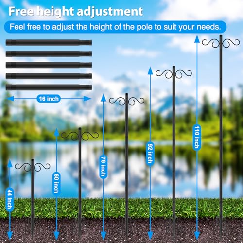 Image of NUERPO Adjustable Shepherd Hooks for Outdoor,1 Pack 110 Inch 5 Prong Base Bird Two Sided Feeder Poles,Heavy Duty Shepherds Hook,Suitable for Garden in Hanging Flower Basket,Lantern,Bird Nests