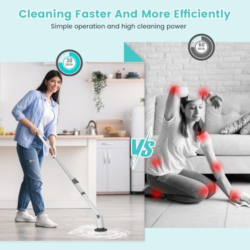 Image of Electric Spin Scrubber, Cordless Spin Scrubber IPX7 Waterproof with 7 Replaceable Cleaner Brush Heads and Adjustable Extension Handle, Power Cleaning Brush for Bathtub Tile Floor