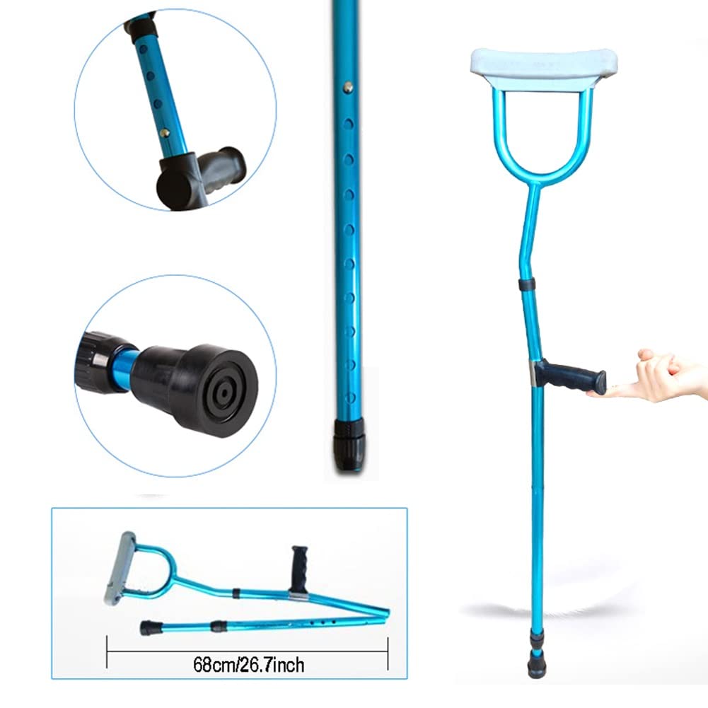 Muleta Axilar Plegable Azul, Muletas Ortopédicas para Hombre y Mujer, con Cómodas Almohadillas Axilares, 1 Unidad, Altura Aplicable 130-195cm