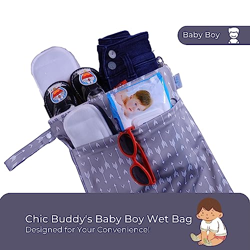 Image of Chic Buddy Waterproof Wet Bag, Washable, Reusable for Travel, Beach, Pool, Stroller, Diapers, Dirty Gym Clothes, Wet Swimsuits, Toiletries (Chevron, Wet Bag /Dry Bag)